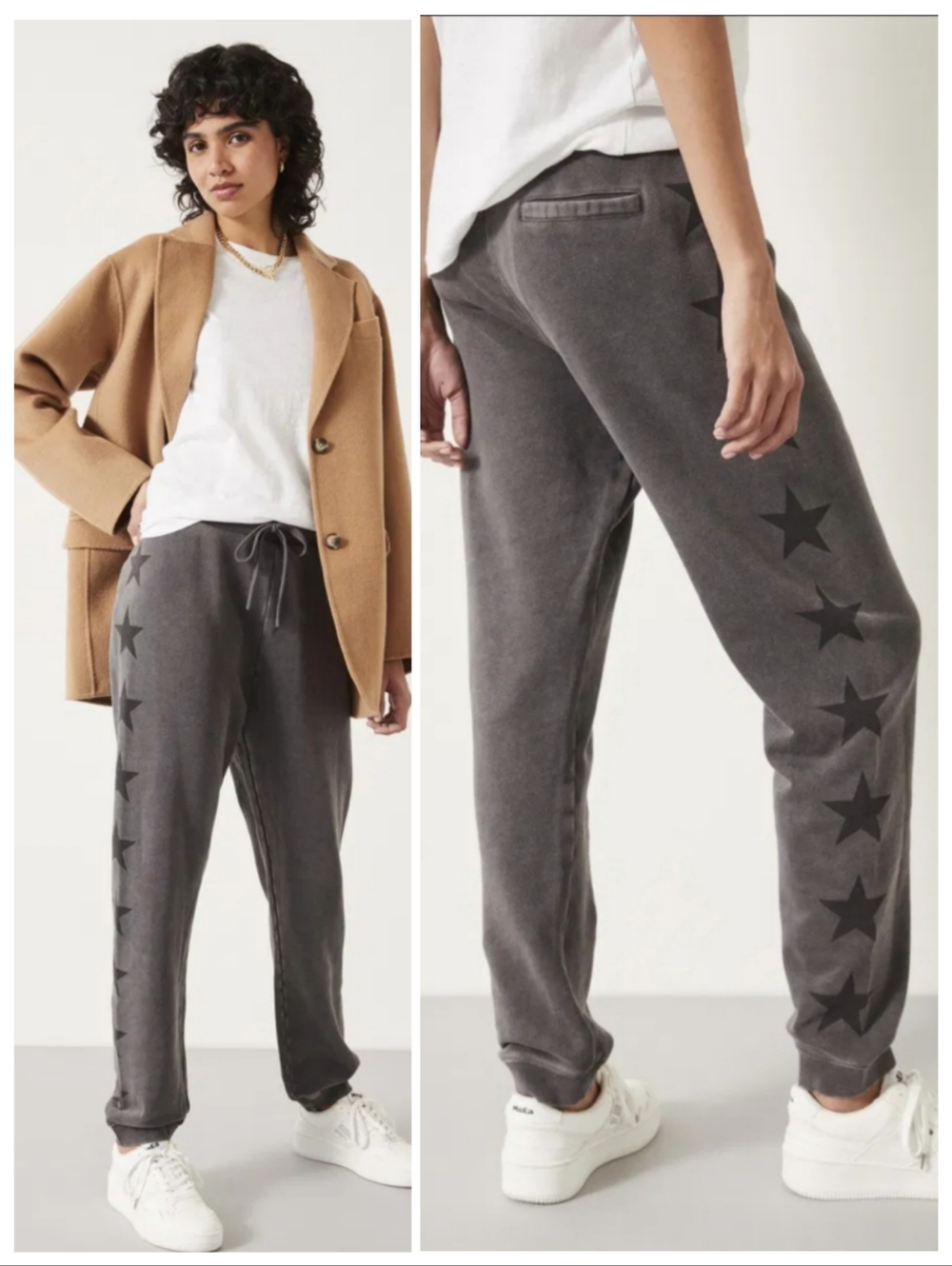 🆕️ HUSH Washed Star Relaxed Joggers Grunge Loungewear US 8 Boho Grunge Gray